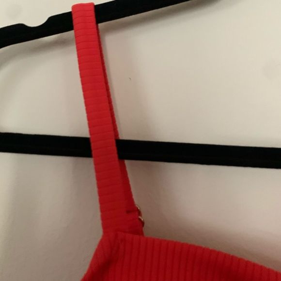 Kona Sol red/orange 1 piece swimsuit, crisscross back straps, ribbed, Small - Picture 5 of 9